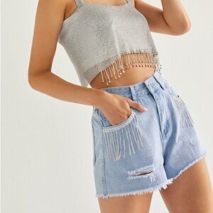 Harper Heritage Rhinestone Fringe Cut Off Denim Shorts NWOT sz: 27